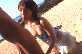 Miku Tanaka Lovely Asian model in a mini skirt gives blow job