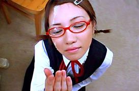Hina Ohtsuka Asian teen gets a load of cum on her face