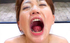 Rin Japanese model gets hot bukkake sperm shower