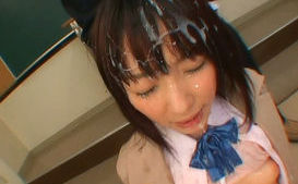 Horny Asian schoolgirl Mari Fujisawa participates in bukkake session