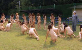 Nude Japanese girls out on the field