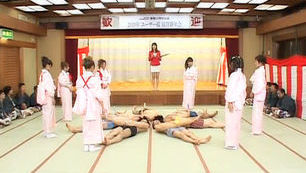 Lovely Asian ladies in pink have great fun in a contest