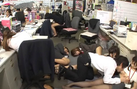 A group of kinky office ladies get teased and fingered by a crazy guy