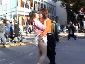 Mayura Hoshizuki Hot Asian lesbians kiss in public